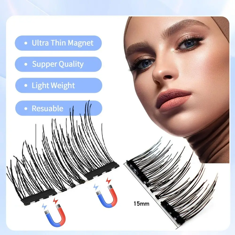 New Natural Look Magnetic Eyelashes Half Eye No Glue Magnetic Lashes 2 Magnets with Tweezers False Eyelashes