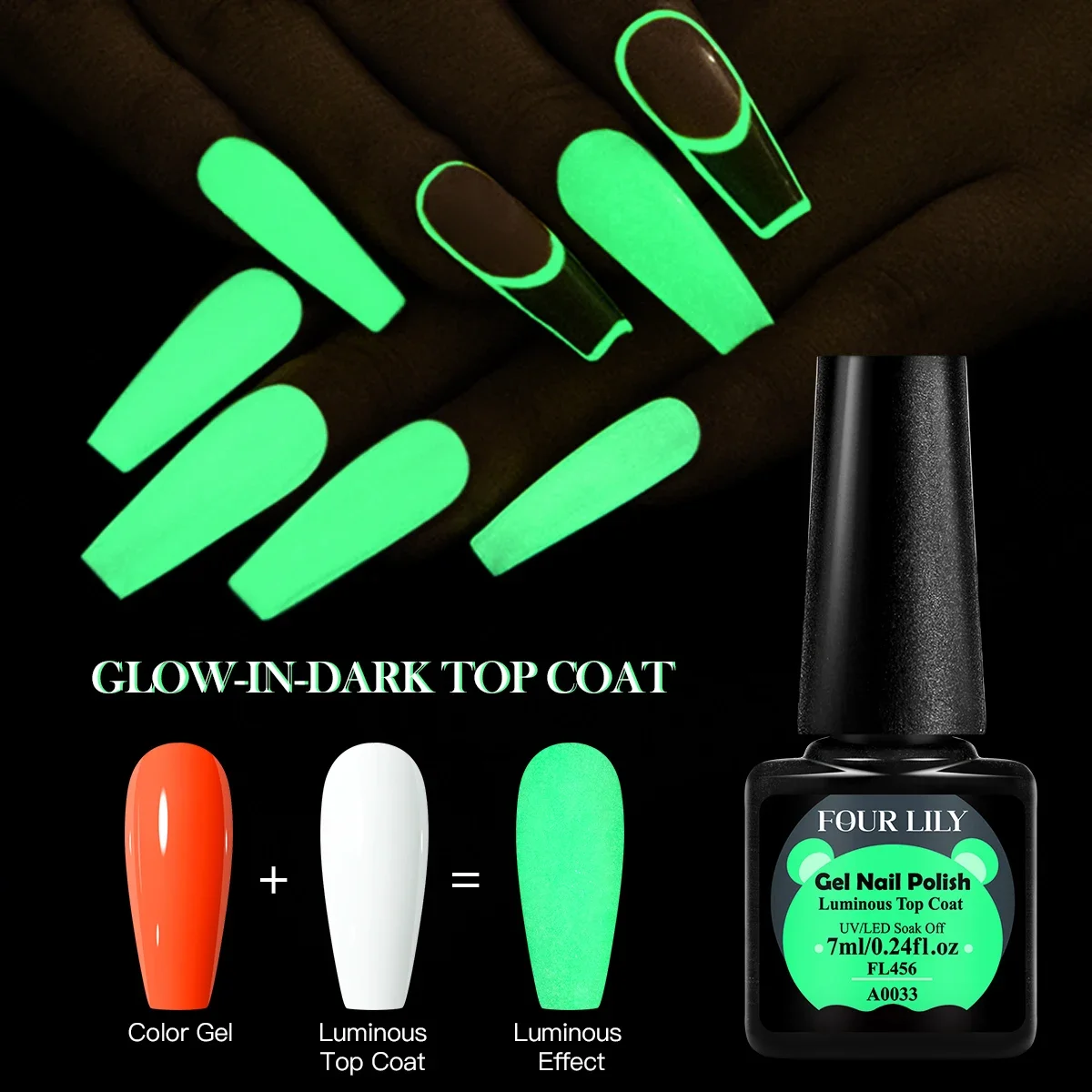 أربعة زنبق 7 مللي مضيئة معطف فوقي الفلورسنت توهج في الظلام هلام طلاء الأظافر شبه دائم نقع قبالة UV LED هلام الورنيش مسمار الفن هلام #6