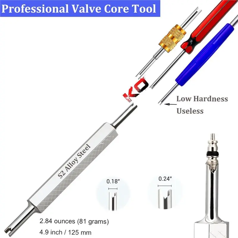 ABSJ-R134A R12 A/C Schrader Valve Stem Core Remover Tool, Tire Valve Stem Removal Tool Kit For Car Bicycle Tyre RV Truck