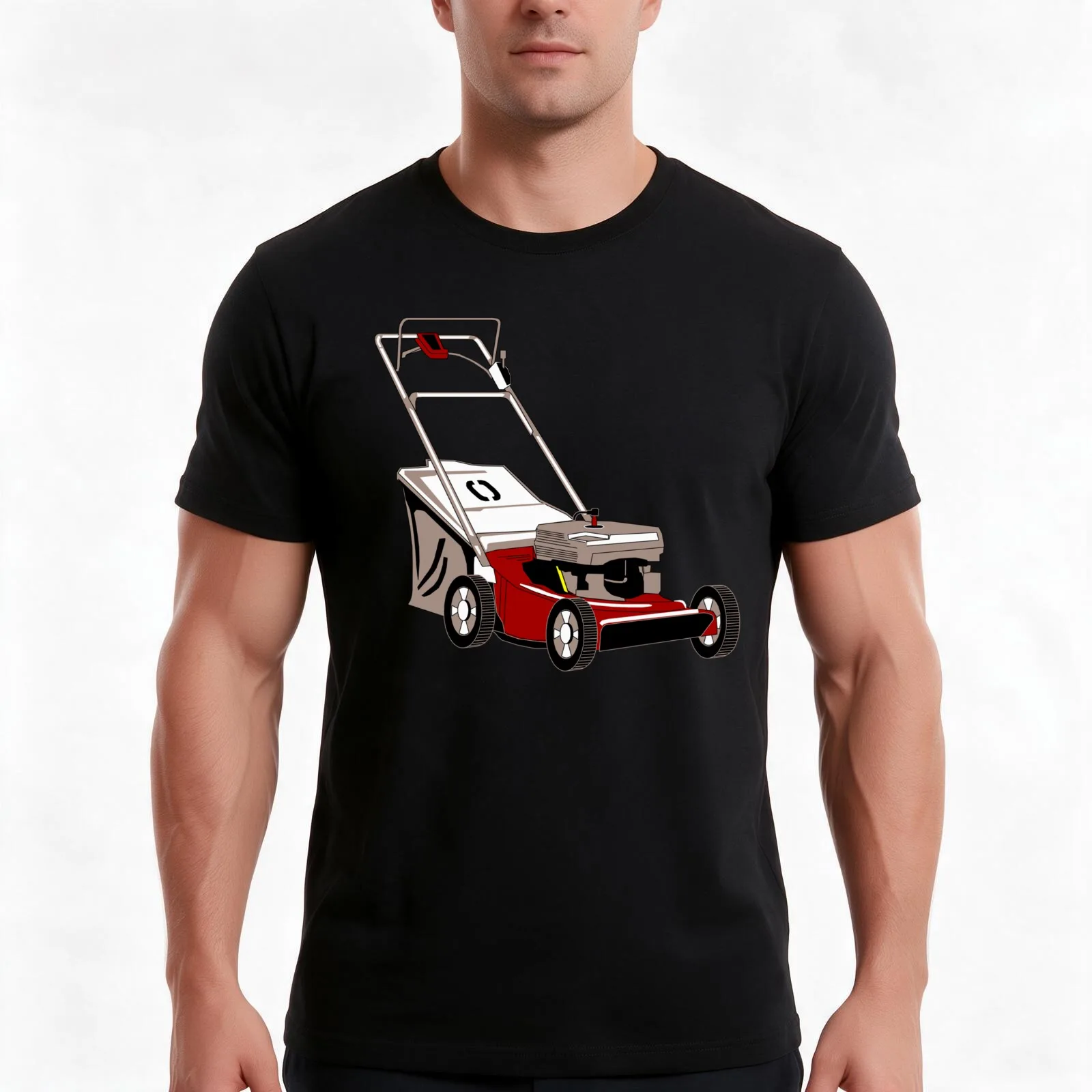 Lawnmower with Bagger T-Shirt, Summer Casual Cotton Tee, Oversized Streetwear Tops, Vintage Graphic Print, Unisex Men Women