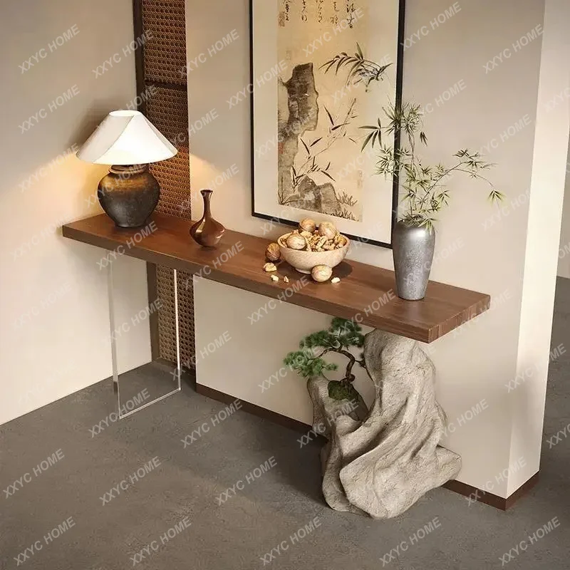Mesa de Entrada de Madera Maciza Estilo Wabi Sandy Wind, Mesa de Bar de Estilo Medieval Moderno y Sencillo para el Hogar