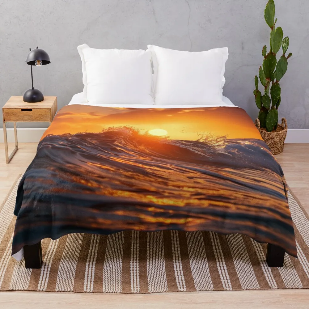 

Wave pattern dramatic sunset backdrop Active Outdoors Inspired Art Throw Blanket Large Beautifuls Bed Blankets