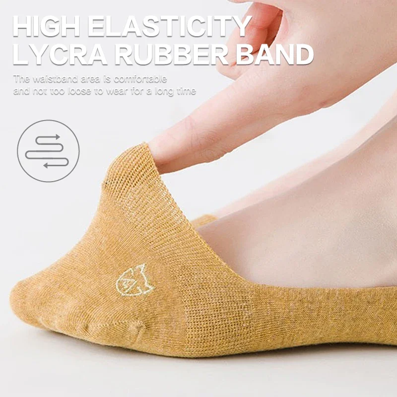 5 Pairs/Lot Women's Silicone Non-Slip Invisible Boat Socks Cotton Summer Breathable Anti-Slip Cushion Low Cut No-Show Socks