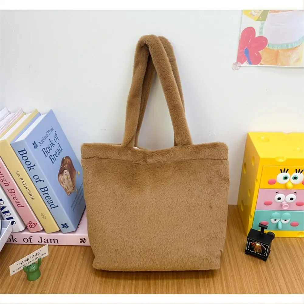 

Kawaii Cartoon Capybara Handbag Korean Style Large Capacity Fluffy Shoulder Bag Cute Soft Schoolbag Girl Gift