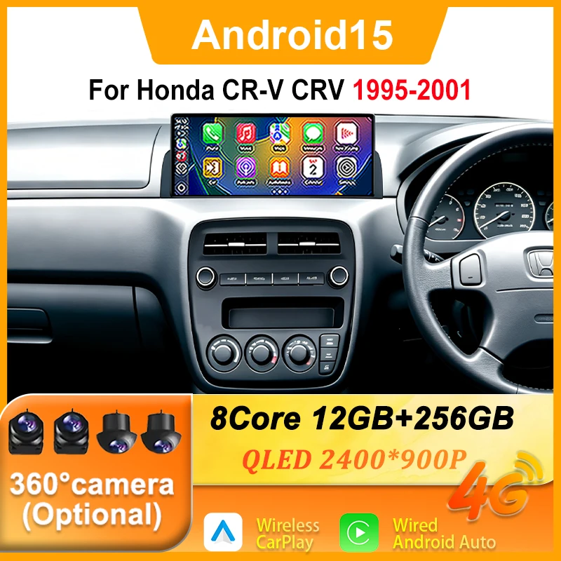 12.3 inch Car Radio Android 15 For Honda CR-V CRV 1995 - 2001 Car Multimedia Video Player GPS Navigation Radio Carplay DSP WIFI