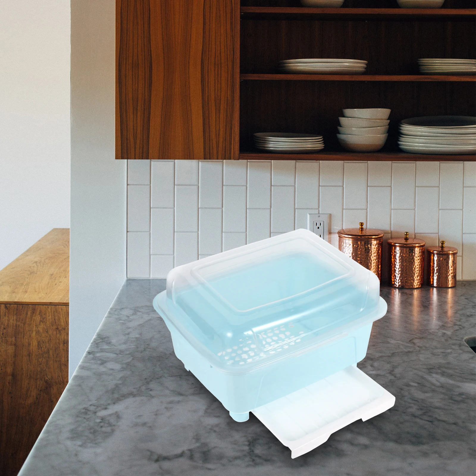 

Eco Friendly Bowls Chopsticks Storage Box Transparent Tableware Container Drain Function Kitchen Organization Blue for Cutlery
