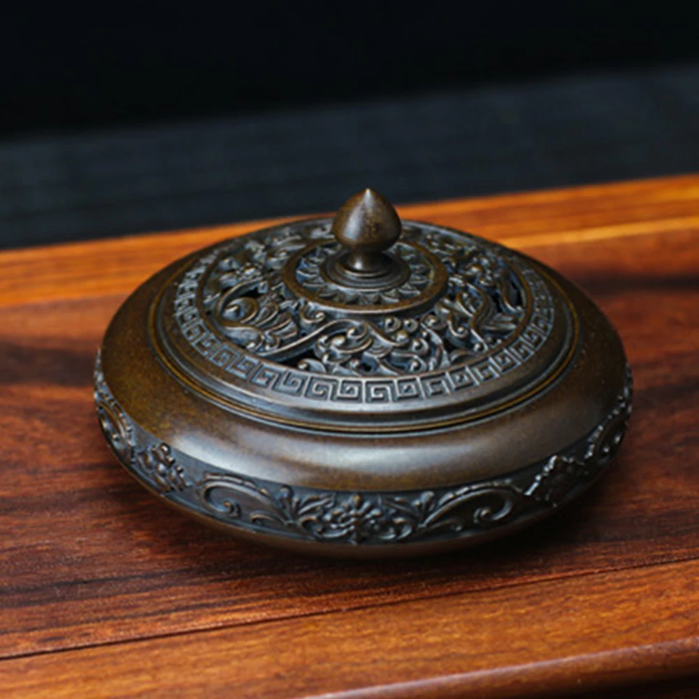 

Pure brass incense burner, Indoor carved sandalwood burner, Offering Buddha censer, home decoration ornaments, Copper Crafts