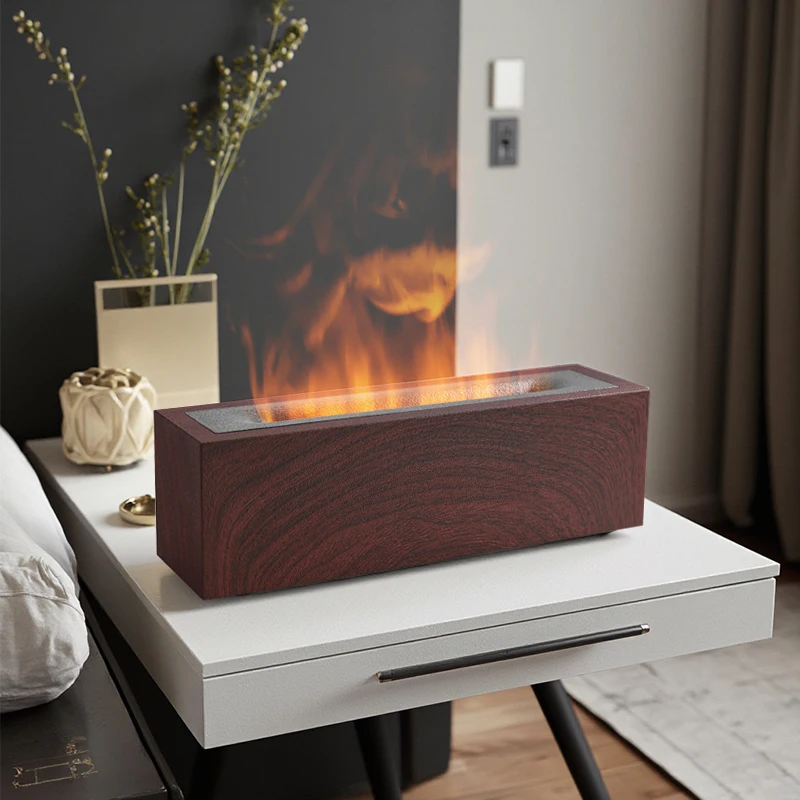 Desktop 200ml Wood Grain Fire Essential Oil Diffuser Ultrasonic Humidifier Houshold Flame Aroma Diffuser