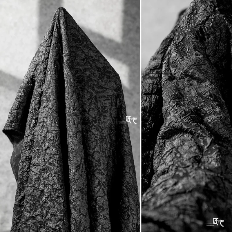 Black Reef Concave Texture Three-dimensional Grain Gradient Jacquard Fabric Recreated Creative Clothing Designer Fabric