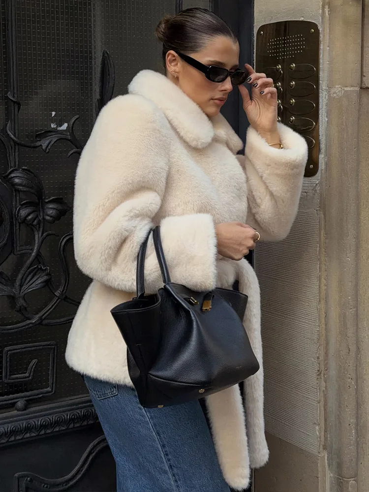 HH Women Winter Warm Jackets Solid Turn-Down Collar Pockets Lace-Up Decoration Women Casual New Fashion Long Sleeves Coats 2025