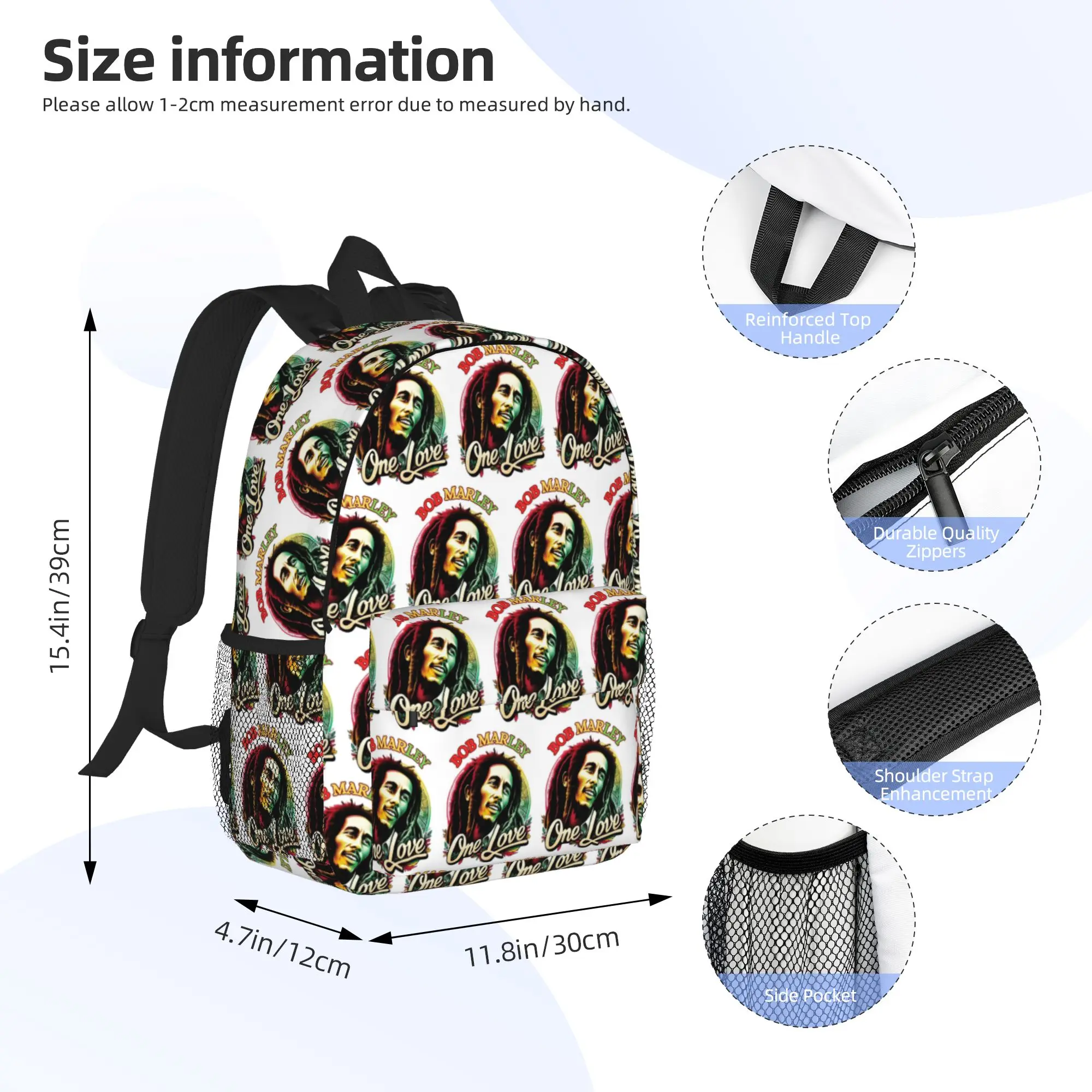 Jamaica Reggae Rock Bob Marley Backpack Hot Sale Daypack Large Capacity Boys Girls BookBag Shoulder Bag for Men Women School Bag