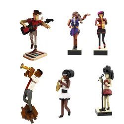 MOC Lead Guitarist Model  Building Blocks Band Play Blue Brick Jazz Club Amy Winehouses Singer Bricks Assembled Toy Kids Gift