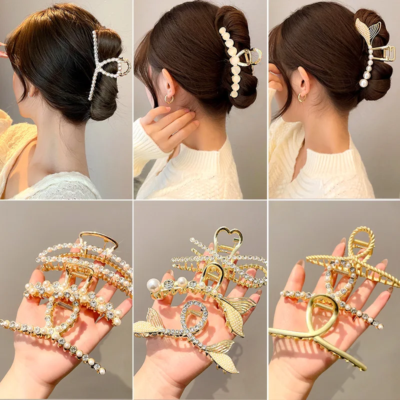 

2022 new net red hairpin large rhinestone hairpin female catch clip hair shark clip back head hair catch Korean style clip simpl