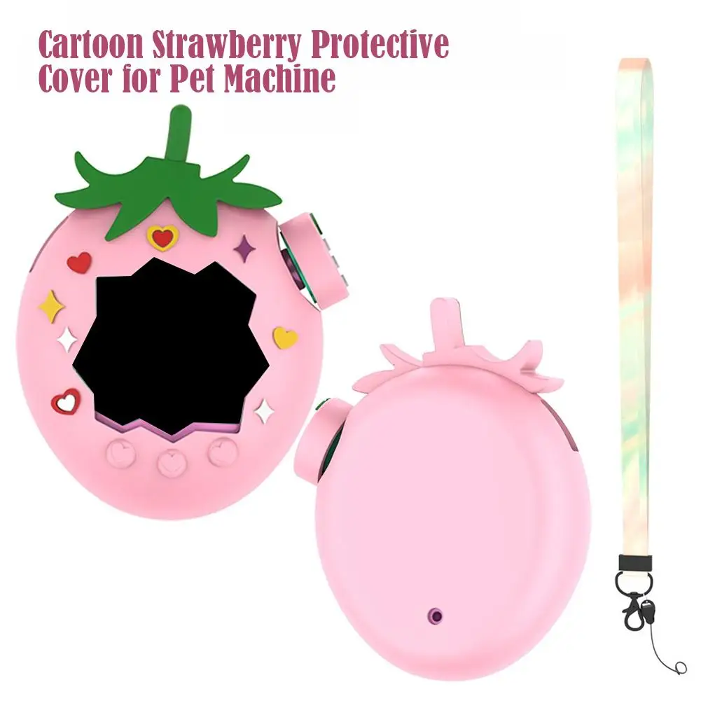 Cartoon Strawberry Silicone Protective Case for Tamagotchi Paradise Pet Machine Pink 360 Degree Anti-Drop Waterproof Cover