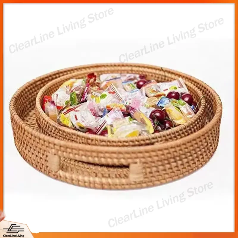Vietnamese Handmade Rattan Basket Fruit Tray Breakfast Serving Dish Storage Container Home Decoration Kitchen Organizer