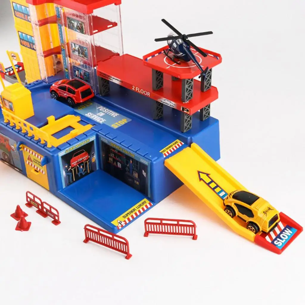 DIY Plastic Politie Parkeerplaats Speelgoedmodelset met Helikopter en Auto's voor Kinderen Jongens Meisjes Interactief Spel
