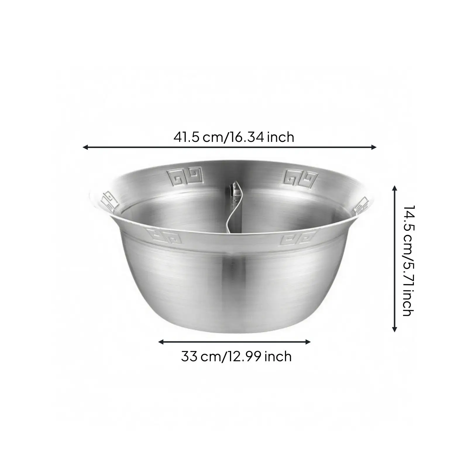 Split Hot Pot With Two Broths Divided Stainless Steel Hot Pot Wide Flared Rimed for Restaurant