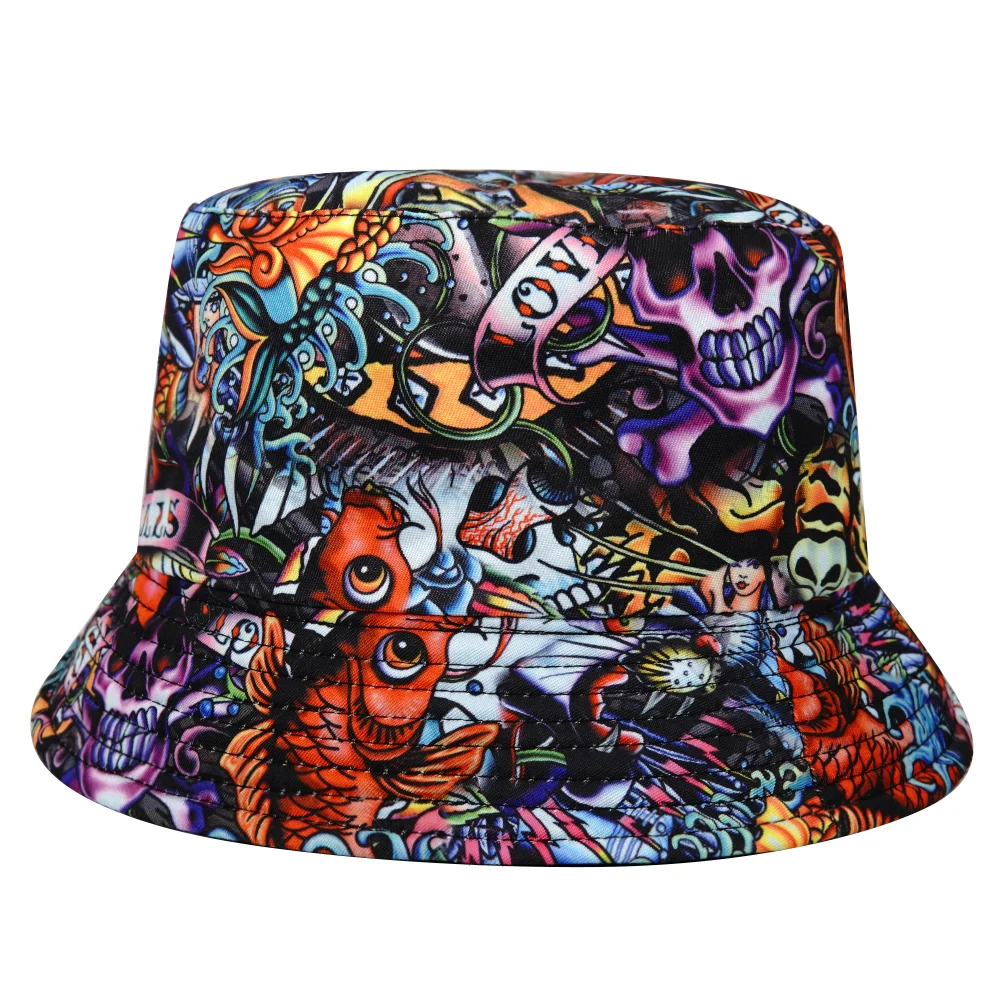 Summer Sunscreen Bucket Hat for Men Women Beach Panama Cap Fashion Print Hip Hop Gorros Fishing Fisherman Hat Wear Double Side