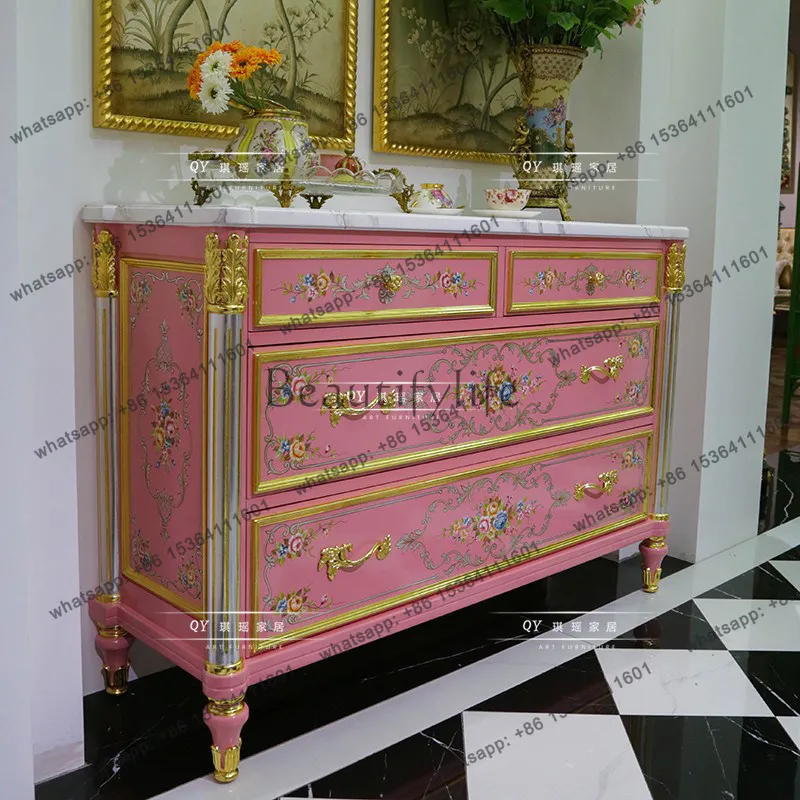 2026 new European cream wind pink purple chest bedroom TV storage cabinet