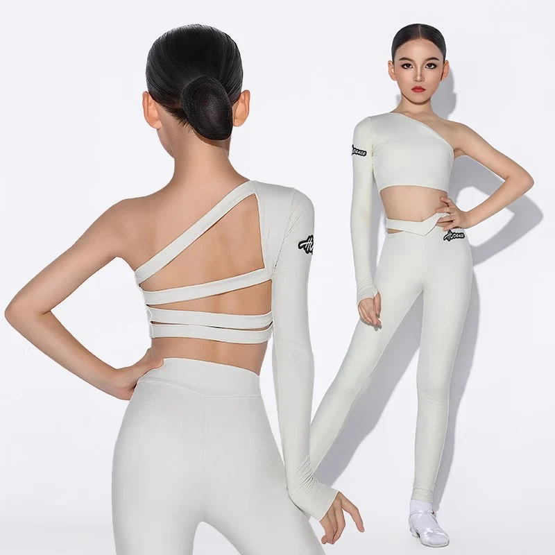 ممارسة الرقص اللاتينية زي المنحدرة الكتف عارية الذراعين السراويل جوفاء تشاتشا رومبا تانجو اللاتينية ملابس تدريب الرقص DN22178