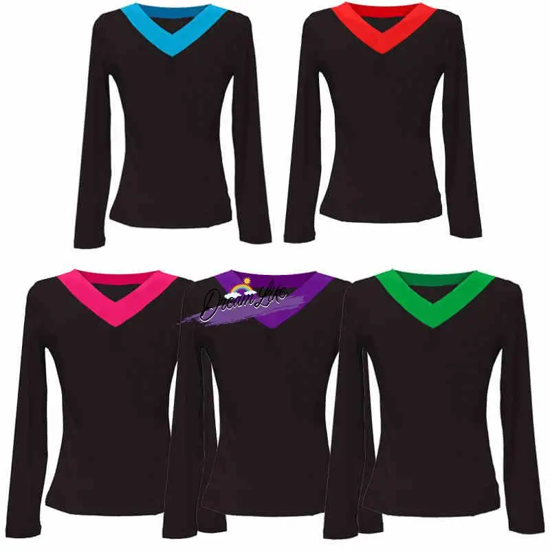 

Одежда для занятий фитнесом и танцами, женская футболка с V-образным вырезом и длинными рукавами, костюм для квадратных танцев, гимнастический костюм большого размера