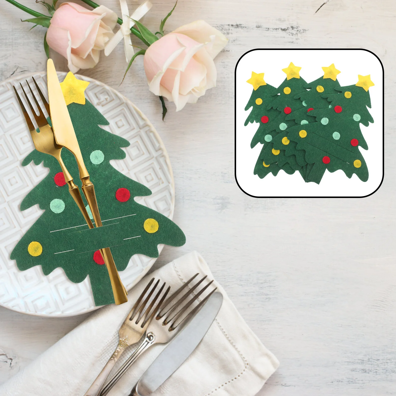 

4Pcs Christmas Tree Cutlery Holder Felt Xmas Party Silverware Bags Fork Cutter Tableware Festive Decor Cutlery Holder