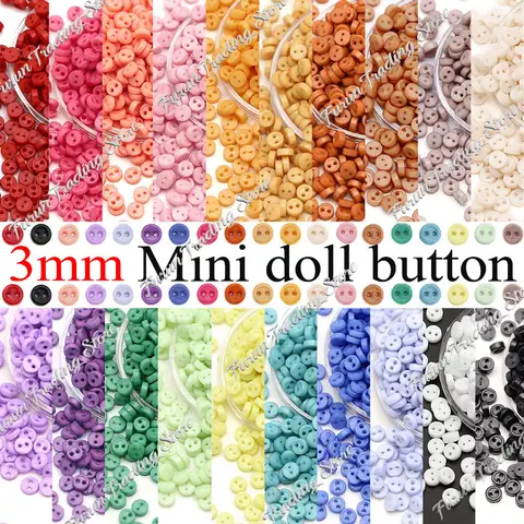 3mm 100Pcs Mini Buttons for Dolls 2-Holes Decorative Button DIY Dolls Clothing Bags Plastic 20Colors Sewing Needlework