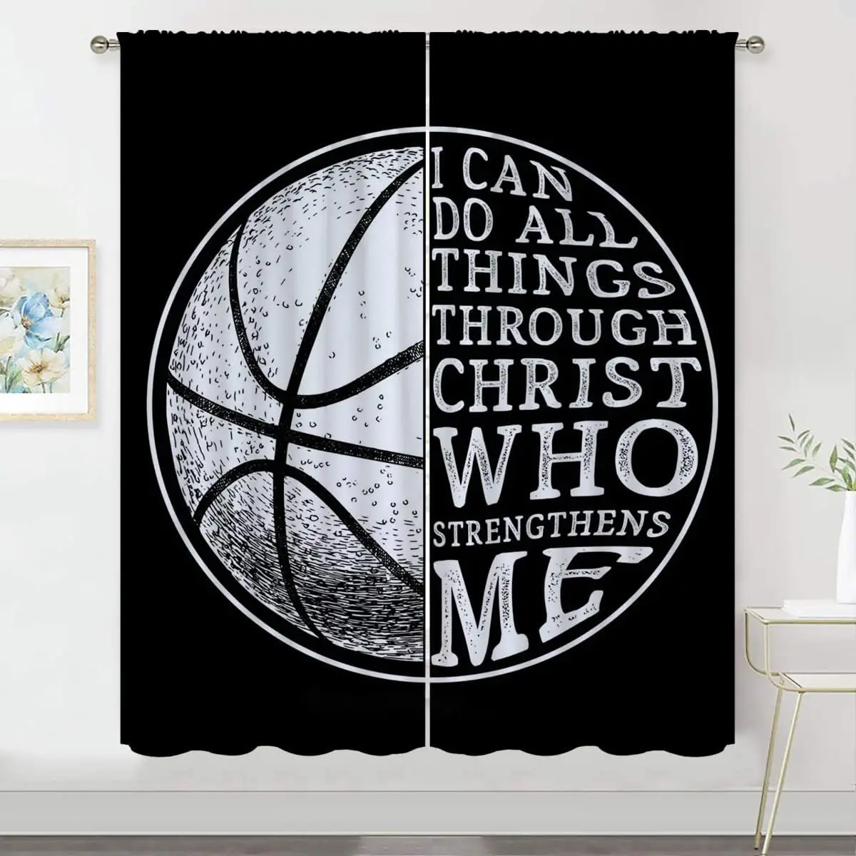 

Basketball Blackout Curtains for Boy Girl Room Darkening Decor,Sport Theme and White Motto Dark Background Bedroom Living Room