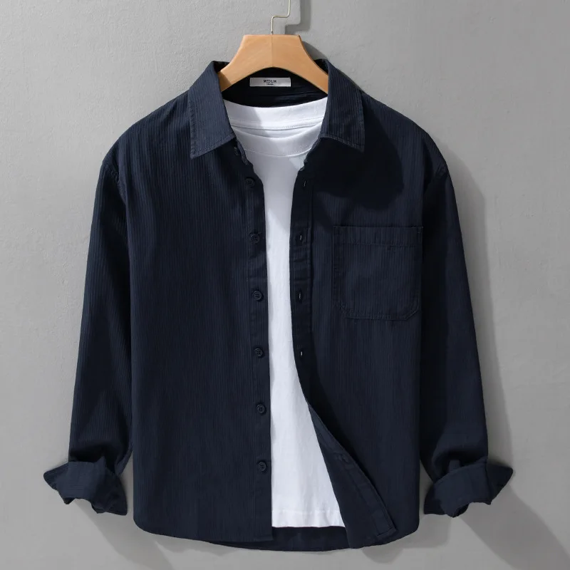 High Quality Japan Vintage 100% Cotton Shirts for Men Autumn Long Sleeve Loose Cityboys Workwear 24ss Y2k Youth Male Casual Tops