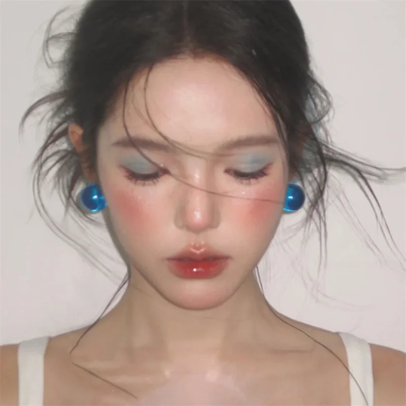 Clear Klein Blue Transparent Round Bead Earrings For Women Summer Bright Ball Earrings Ladies Vacation Jewelry Accessories