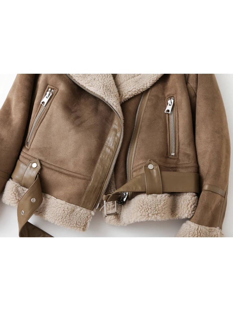 ZACK RAIN Brown Jacket For Women 2023 Winter Vintage Fur Integrated Jacket Lapel Long Sleeves Jackets Female Outwears Chic