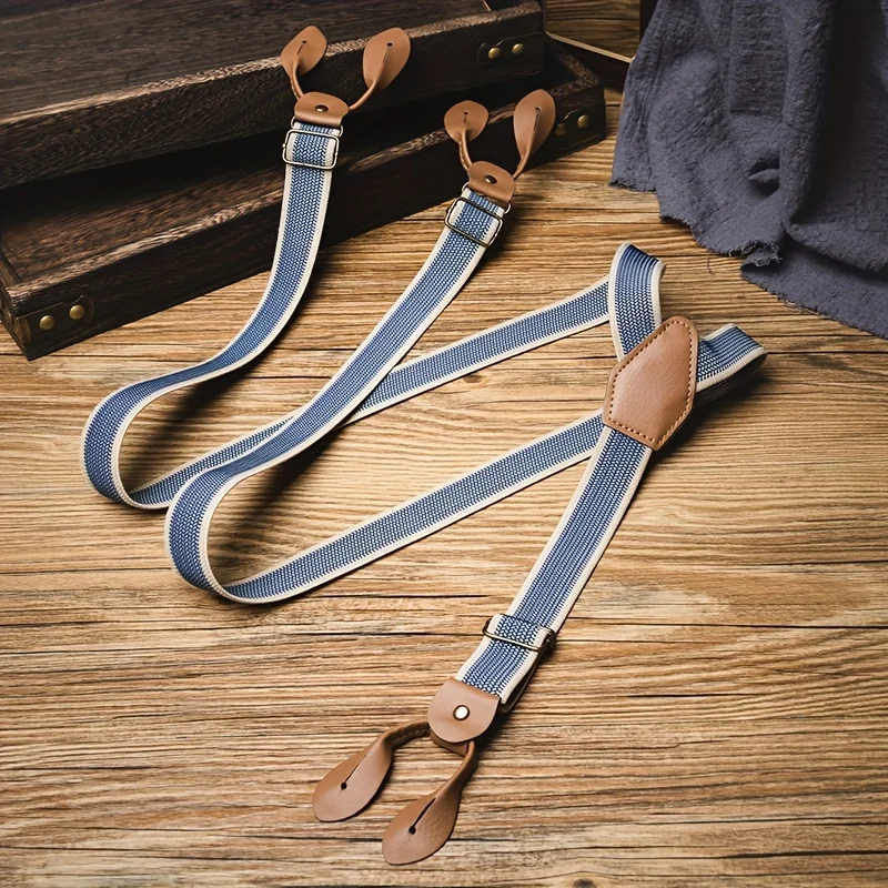 حزام خصر بريطاني عتيق على شكل أزرار للرجال مقاس كبير غير قابل للانزلاق ومطاط قابل للتعديل مع حمالات للبالغين