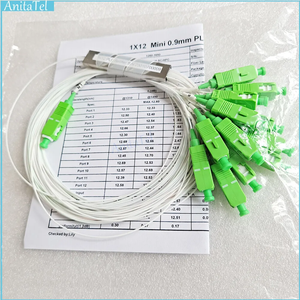 

Fiber Optical 1X12 SC/APC SM 0.9Mm G657A1 PVC 1M FTTH 1:12 PLC Splitter