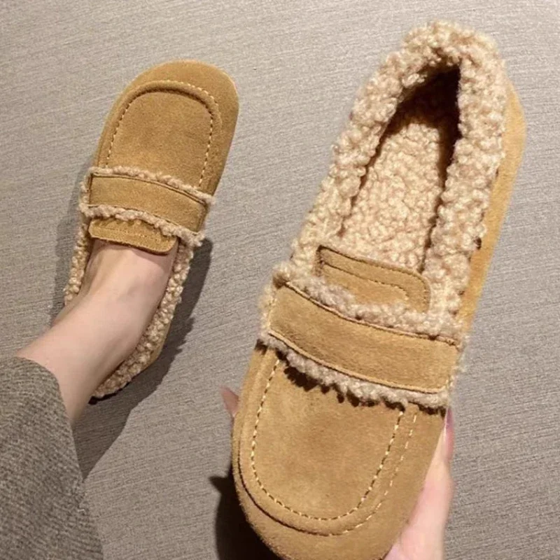 2024 New Women's Flat Shoes Women's Casual Shoes Women's Winter Round Head Plush Shoes Women's Warm and Fashionable