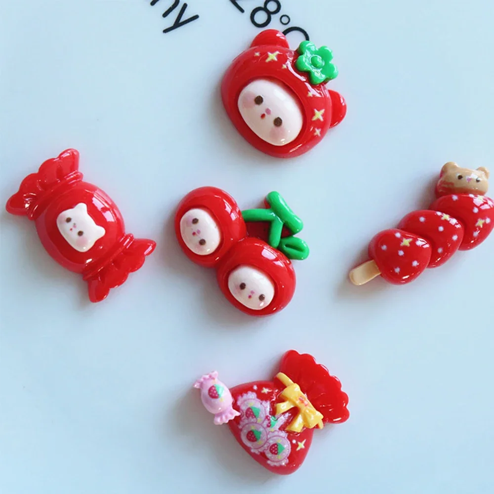 10PCS Shiny Red Candy Series Miniature Resin Flat Back Cabochons For Hairpin Scrapbooking DIY Home Decor Craft Accessories