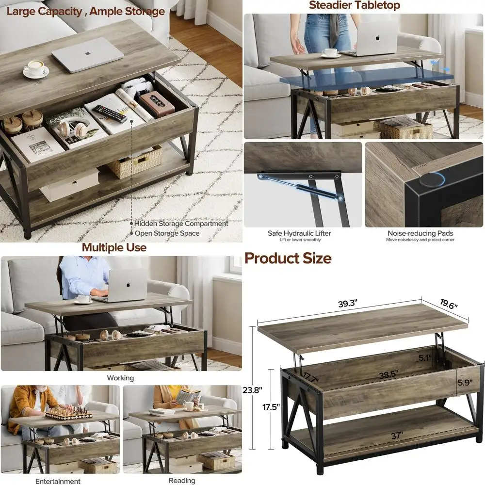 

Серый журнальный столик для хранения вещей с подъемной столешницей и скрытым отделением для гостиной и небольших помещений