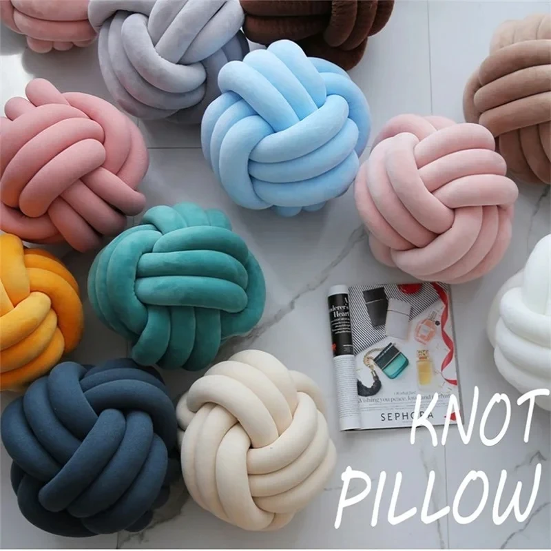 20/27cm Knotted Round Cotton Cushion Hand Woven Sofa Throw Pillow Bed Chair Sitting Decorative Pillows Home Living Room Decor