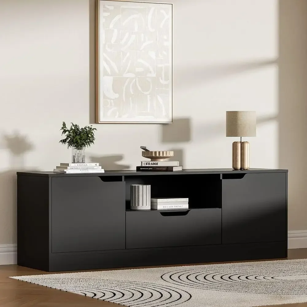 Black 55-65 Inch TV Stand with Storage Cabinet for Living Room and Bedroom
