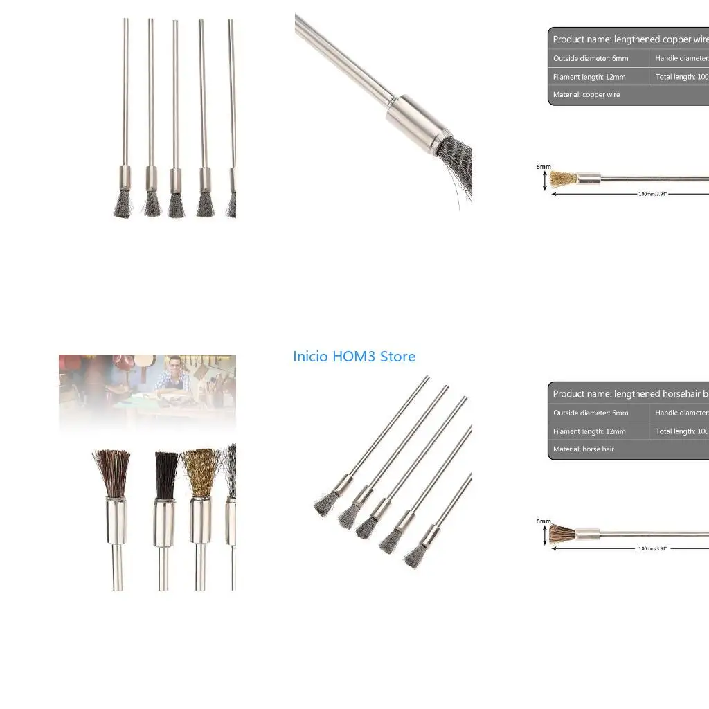 A5YD 4Pcs 3mm Shank Brass Wire Wheel Brush 6mm Brush Diameter Polishing Brush Tool
