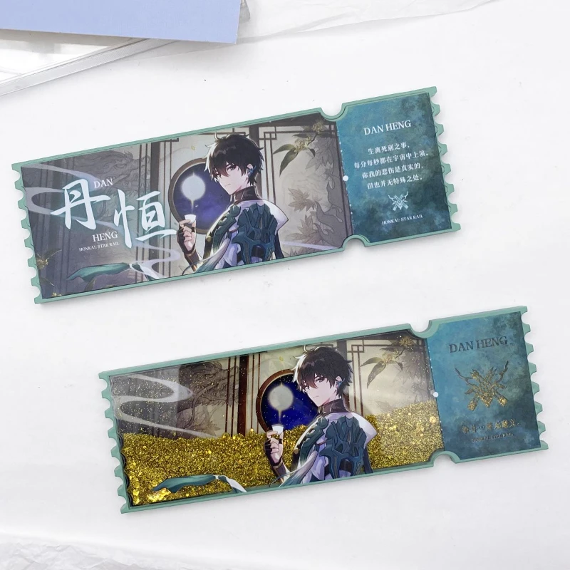 Honkai:Star Rail Train Ticket Double-sided Pattern Beautiful Waterfall Quicksand Ticket Stand Figure Model Acrylic Desktop Decor