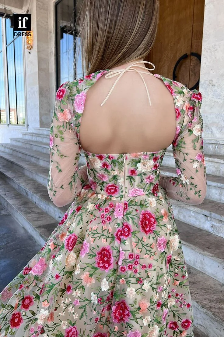 XIjun Lace Appliques Prom Dresses Long Sleeves Evening Dress Formal Ankle Length Party Dress 2023 Elegant Occasion Prom Gowns