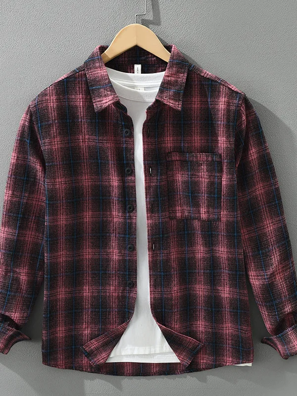 

Модная клетчатая рубашка с длинным рукавом и воротником, мужская стильная повседневная свободная рубашка, осенне-зимняя новинка, из смесовой ткани полиэстер-хлопок.