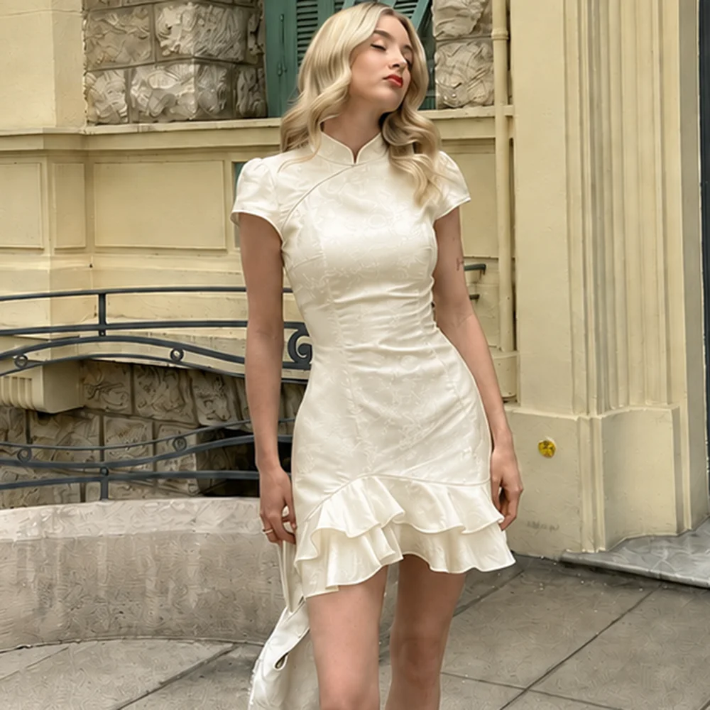 Tuularose Luxuriöses Rüschenkleid für Damen, elegantes, plissiertes Patchwork-Kleid im Vintage-Stil, Sommer, neues schickes Damen-Party-Abendkleid