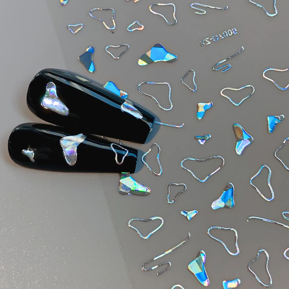 12 pièces 3D Laser argent étoile coeur géométrie lignes ongles autocollants pentagramme, lune, serpent, fleur curseur auto-adhésif manucure décalcomanies &
