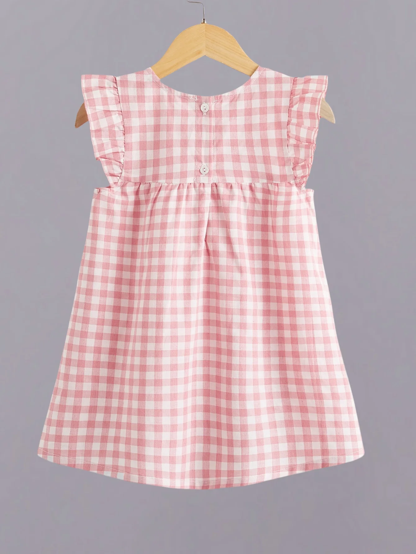 Summer Kids girls Fresh sweet pink plaid fiori ricamati gioca con maniche volanti abito semplice e traspirante confortevole