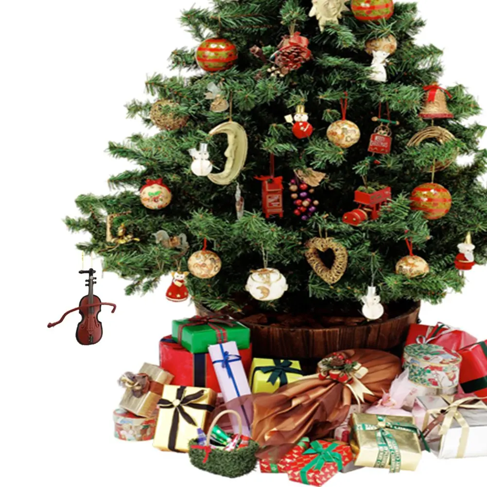 

10pcs Christmas Hanging Pendants Wood Grain Violin Diy Decoration Crafts Home Office Party Ornaments Wall Tree Door Decor