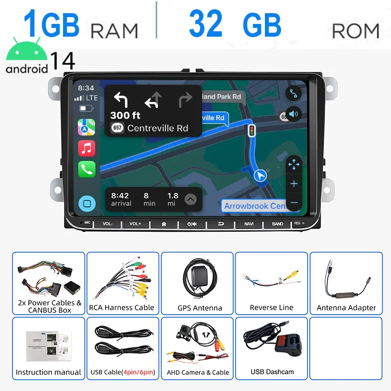 ESSGOO 9 "Autoradio Android14 4 + 64G 1 + 32G Voor VW Golf 5 6 Passat Polo Touran Tiguan Caddy EOS T5 SEAT SKODA Carplay WIFI RDS FM