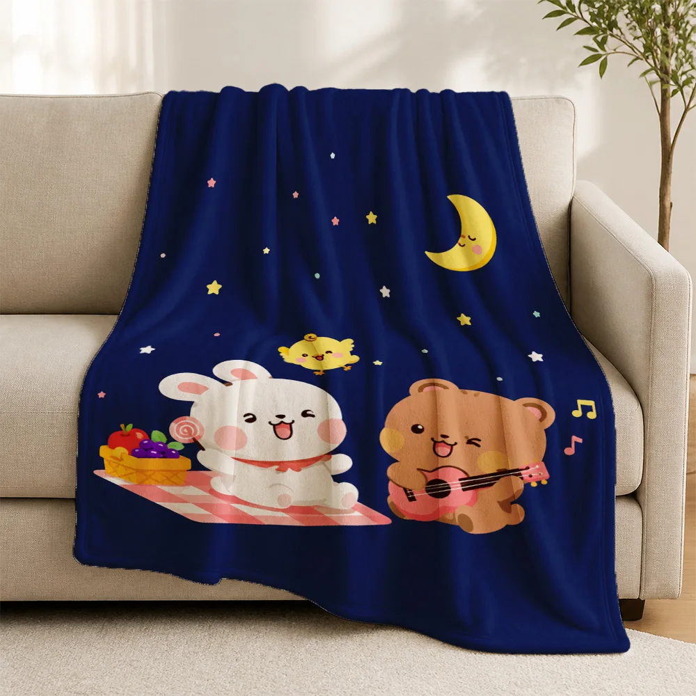 Cute Cartoon Animal Starry Night Throw Blanket Sofa Couch Decor Cozy Plush Fleece Lap Blanket Gift for Nursery Home Decor