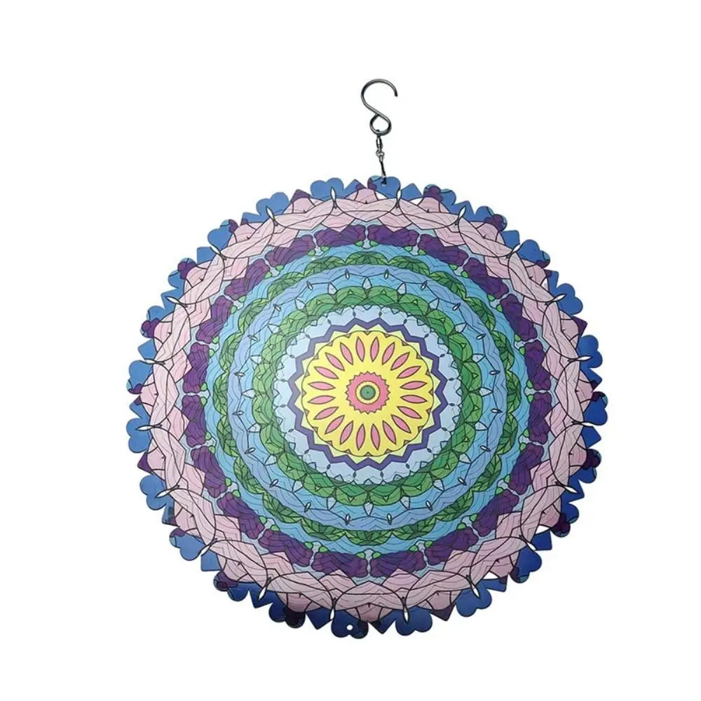 Creative Iron Rotating Wind Chime Garden Pendant Home Decor 3D Color Wind Chime Mandala Pattern 3D Wind Spinner
