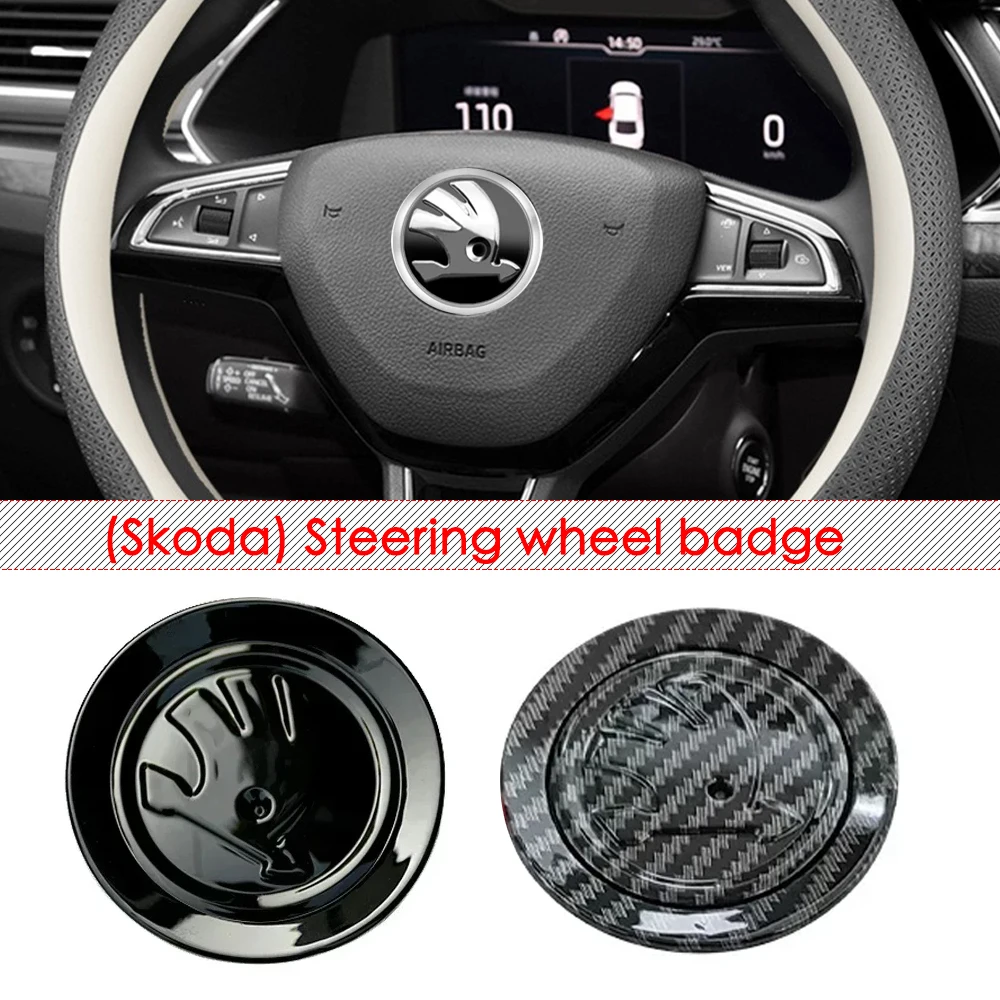 1Pcs 46mm Car Interior for SKODA Kodiaq Yeti Rapid Spaceback Fabia 1 2 Karoq Octavia A5 RS Superb Steering Wheel Emblem Stickers